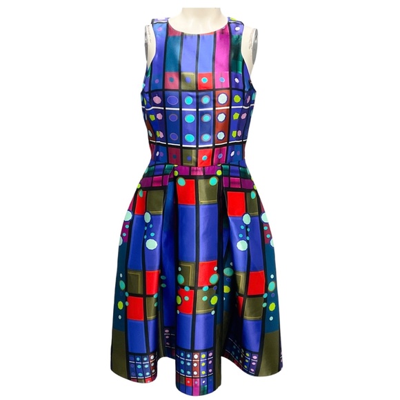 PETER PILOTTO BLUE MULTI SILK MIKADO CIRCLE DRESS - Picture 1 of 6